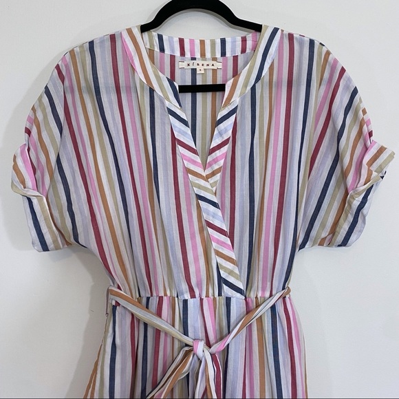 Xirena Drue Stripe Midi Dress Wrap Top Le Marais Tiered 100% Cotton Multicolor S - Picture 2 of 6